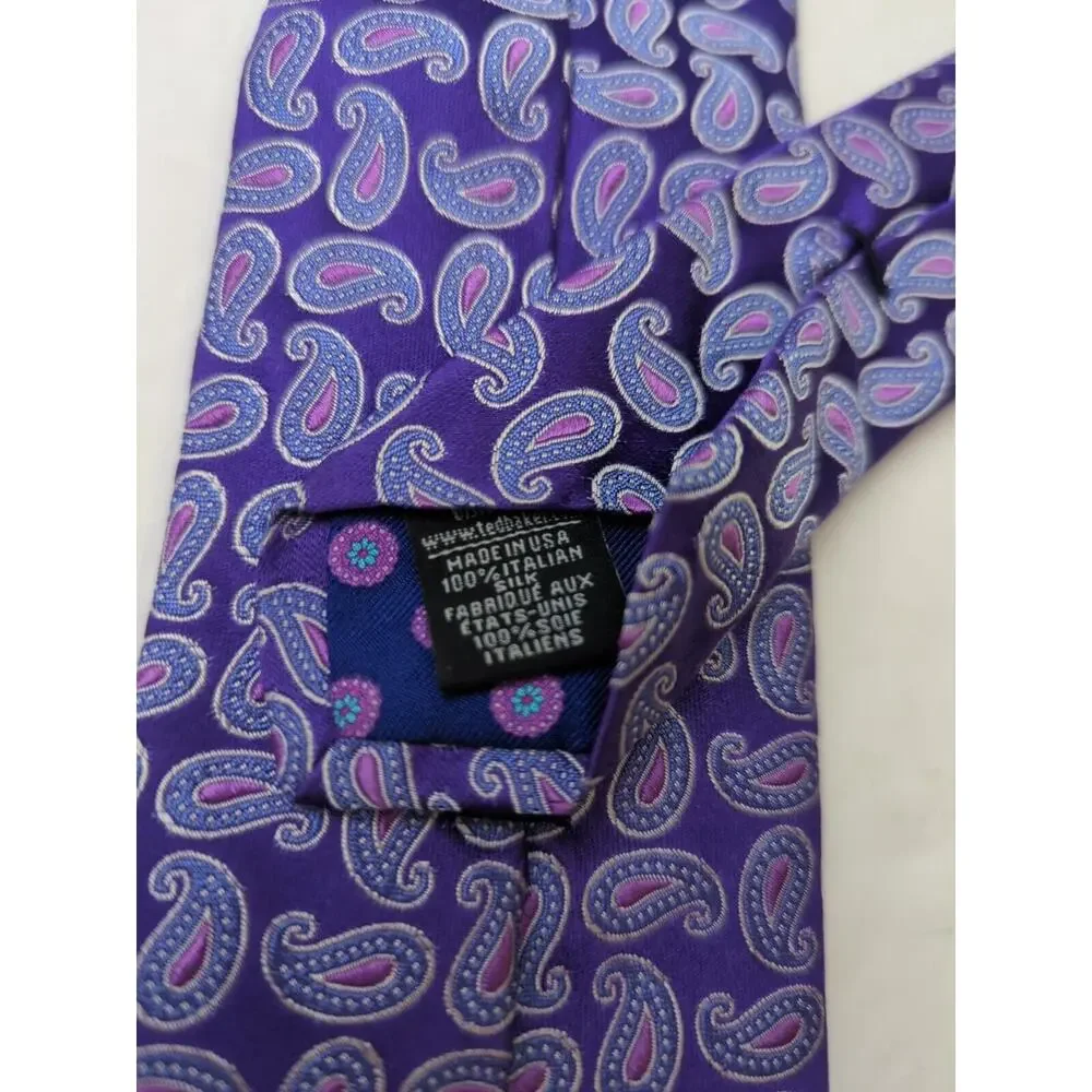 Ted Baker London Men's Paisley Necktie Pink Purple 100% Italian Silk 59" X 3" - Picture 4 of 4